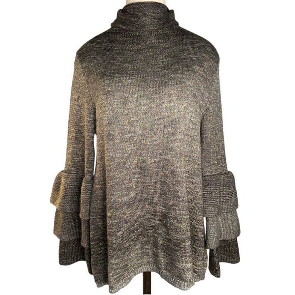Knox Rose Colorful Marled Knit Ombré Ruffle Bell Sleeve Turtleneck Cozy Sweater - Picture 1 of 11